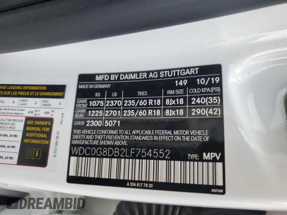 2020 Mercedes-Benz GLC 300 с VIN WDC0G8DB2LF754552, выставлен на аукционе Copart как лот 50668815 с пробегом 41 966 миль миль и Списание • Salvage title. История ставок и продаж доступна на DreamBid. Изображение 13.