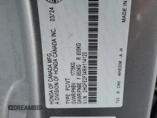 2024 Honda Civic Sedan EX with VIN 2HGFE2F34RH114120, listed as a Copart auction lot 83213734 with 10,748 mi miles and Salvage Title. Bid and sale history available at carsss.com. Image 13.