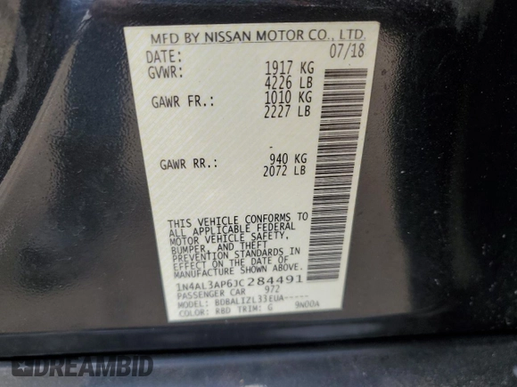 2018 Nissan Altima 2.5 S with VIN 1N4AL3AP6JC284491, listed as a Copart auction lot 53404745 with 172,702 mi miles and Clean Title. Bid and sale history available at carsss.com. Image 12.