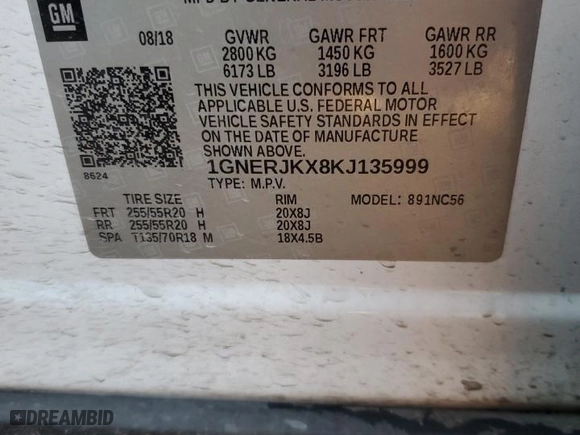 2019 Chevrolet Traverse RS with VIN 1GNERJKX8KJ135999, listed as a Copart auction lot 83758214 with 123,079 mi miles and Salvage Title. Bid and sale history available at carsss.com. Image 13.