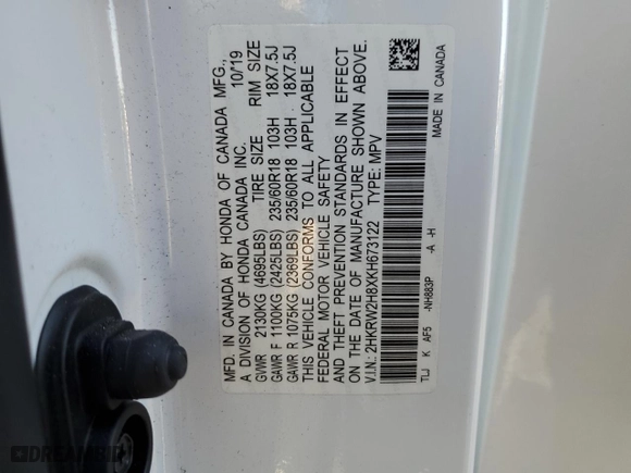 2019 Honda CR-V EX-L with VIN 2HKRW2H8XKH673122, listed as a Copart auction lot 76922444 with 0 mi miles and Salvage Title. Bid and sale history available at carsss.com. Image 13.