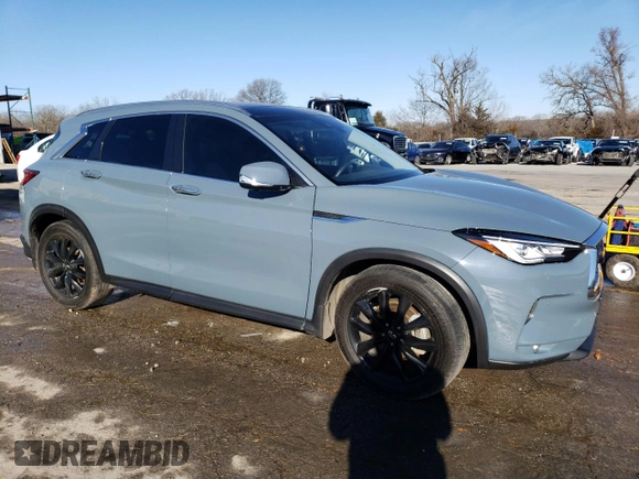 2022 Infiniti QX50 Essential with VIN 3PCAJ5CB7NF109589, listed as a Copart auction lot 41307804 with 15,593 mi miles and Salvage Title. Bid and sale history available at DreamBid. Image 4.