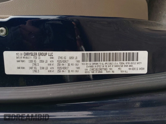 2013 Chrysler Town & Country Touring z VIN 2C4RC1BG1DR677083, wystawiony jako IAAI lot #42317204 z przebiegiem 204 879 mil mil oraz . Historia ofert i sprzedaży dostępna na DreamBid. Obrazek 9.