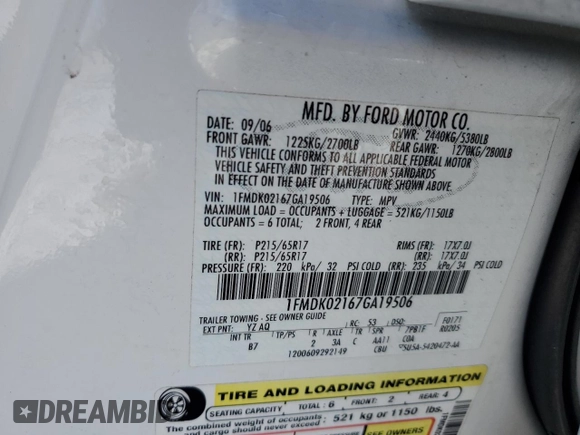 2007 Ford Freestyle SEL z VIN 1FMDK02167GA19506, wystawiony jako Copart lot #46190835 z przebiegiem 44 333 mil mil oraz Szkoda całkowita • Salvage title. Historia ofert i sprzedaży dostępna na DreamBid. Obrazek 13.