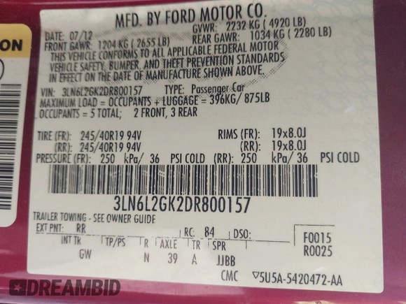 2013 Lincoln MKZ с VIN 3LN6L2GK2DR800157, выставлен на аукционе IAAI как лот 41692253 с пробегом 89 636 миль миль и . История ставок и продаж доступна на DreamBid. Изображение 9.