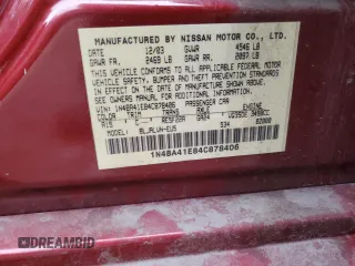 2004 Nissan Maxima SE with VIN 1N4BA41E84C878406, listed as a Copart auction lot 78540124 with 166,655 mi miles and Clean Title. Bid and sale history available at carsss.com. Image 12.