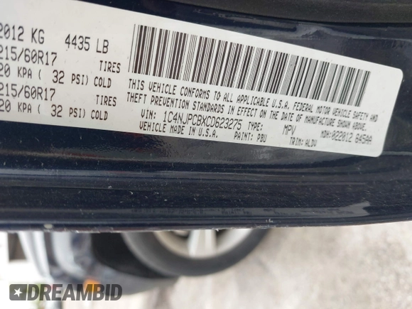 2012 Jeep Patriot Limited z VIN 1C4NJPCBXCD623275, wystawiony jako IAAI lot #42327596 z przebiegiem 59 495 mil mil oraz . Historia ofert i sprzedaży dostępna na DreamBid. Obrazek 9.