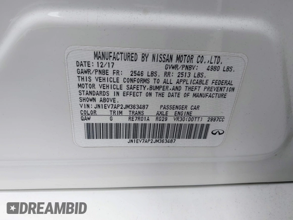 2018 Infiniti Q50 3.0t LUXE with VIN JN1EV7AP2JM363487, listed as a IAAI auction lot 40621618 with 125,508 mi miles. Bid and sale history available at carsss.com. Image 9.