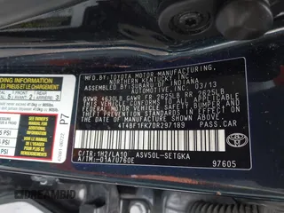 2013 Toyota Camry L with VIN 4T4BF1FK7DR297189, listed as a IAAI auction lot 41857506 with 134,476 mi miles. Bid and sale history available at carsss.com. Image 9.