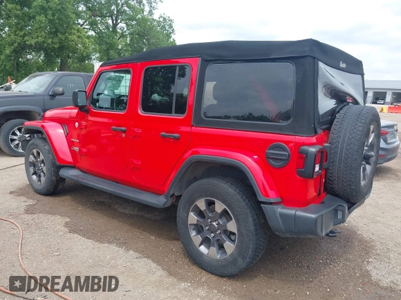 2018 Jeep Wrangler Unlimited Sahara z VIN 1C4HJXEG4JW316496, wystawiony jako IAAI lot #42437607 z przebiegiem 46 861 mil mil oraz . Historia ofert i sprzedaży dostępna na DreamBid. Obrazek 3.