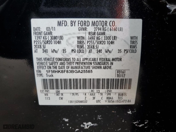 2011 Ford Explorer Limited with VIN 1FMHK8F83BGA25585, listed as a Copart auction lot 86271224 with 164,134 mi miles and Salvage Title. Bid and sale history available at carsss.com. Image 13.