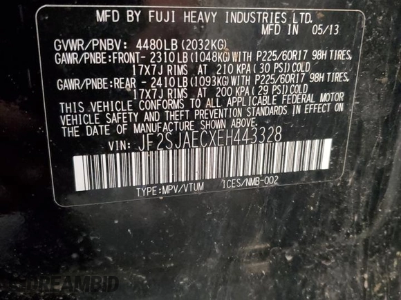 2014 Subaru Forester Premium z VIN JF2SJAECXEH443328, wystawiony jako Copart lot #56064375 z przebiegiem 217 525 mil mil oraz Szkoda całkowita • Salvage title. Historia ofert i sprzedaży dostępna na DreamBid. Obrazek 13.