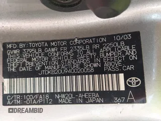 2004 Toyota Prius with VIN JTDKB20U940020058, listed as a IAAI auction lot 42142257 with 141,705 mi miles. Bid and sale history available at carsss.com. Image 9.