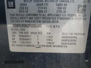2015 Chevrolet Equinox LT with VIN 2GNFLFEK2F6388466, listed as a IAAI auction lot 42170653 with 108,176 mi miles and . Bid and sale history available at DreamBid. Image 9.