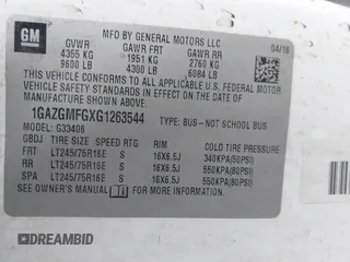 2016 Chevrolet Express Passenger LT with VIN 1GAZGMFGXG1263544, listed as a IAAI auction lot 41491282 with 127,232 mi miles and . Bid and sale history available at DreamBid. Image 9.