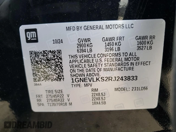 2024 Chevrolet Traverse AWD RS with VIN 1GNEVLKS2RJ243833, listed as a Copart auction lot 87878775 with 1,338 mi miles and Salvage Title. Bid and sale history available at carsss.com. Image 15.