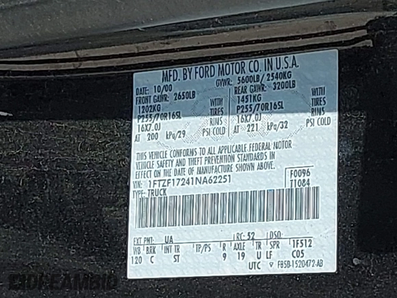 2001 Ford F-150 XL с VIN 1FTZF17241NA62251, выставлен на аукционе IAAI как лот 42051952 с пробегом 167 431 миль миль и . История ставок и продаж доступна на DreamBid. Изображение 9.