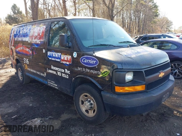2015 Chevrolet Express Cargo Van with VIN 1GCWGFCF7F1281970, listed as a IAAI auction lot 41898214 with 145,078 mi miles. Bid and sale history available at carsss.com. Image 1.