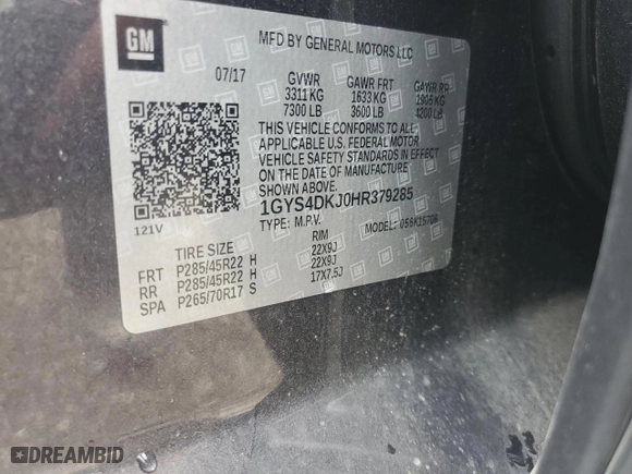 2017 Cadillac Escalade Platinum with VIN 1GYS4DKJ0HR379285, listed as a Copart auction lot 50569605 with 84,819 mi miles and Salvage Title. Bid and sale history available at carsss.com. Image 14.