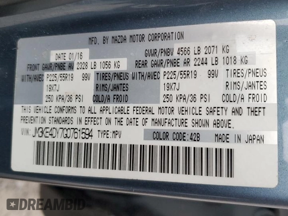 2016 Mazda CX-5 Grand Touring with VIN JM3KE4DY7G0761594, listed as a Copart auction lot 51514595 with 58,250 mi miles and Salvage Title. Bid and sale history available at DreamBid. Image 13.