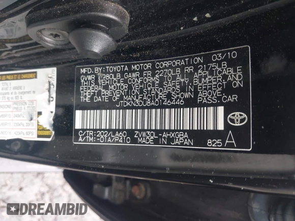 2010 Toyota Prius II with VIN JTDKN3DU8A0146446, listed as a IAAI auction lot 41909654 with 111,005 mi miles. Bid and sale history available at carsss.com. Image 9.