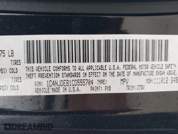 2012 Jeep Compass Latitude with VIN 1C4NJDEB1CD555704, listed as a IAAI auction lot 41713800 with 198,553 mi miles and . Bid and sale history available at DreamBid. Image 9.