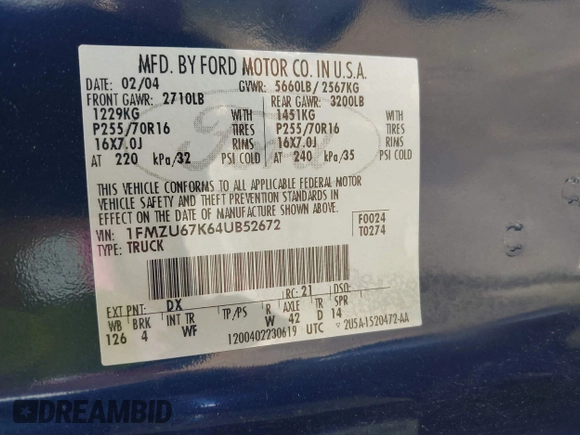2004 Ford Explorer Sport Trac XLS z VIN 1FMZU67K64UB52672, wystawiony jako IAAI lot #42042467 z przebiegiem 230 135 mil mil oraz . Historia ofert i sprzedaży dostępna na DreamBid. Obrazek 9.