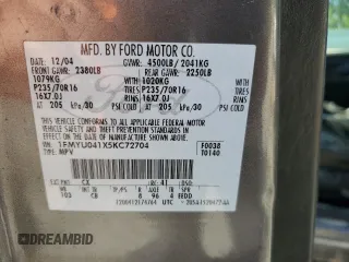 2005 Ford Escape Limited with VIN 1FMYU041X5KC72704, listed as a Copart auction lot 57819655 with 179,469 mi miles and Salvage title. Bid and sale history available at DreamBid. Image 13.
