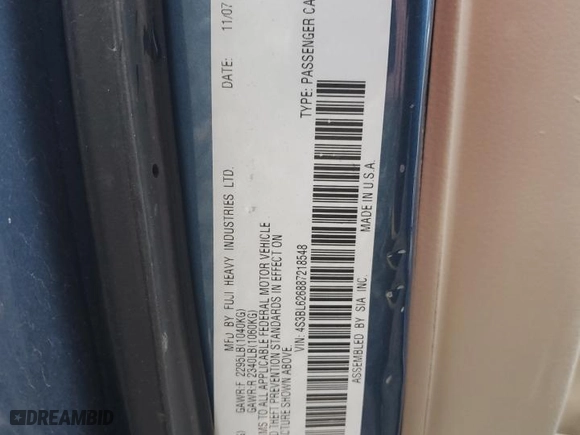 2008 Subaru Legacy (Natl) Ltd with VIN 4S3BL626887218548, listed as a Copart auction lot 80779694 with 109,769 mi miles and Salvage Title. Bid and sale history available at carsss.com. Image 12.
