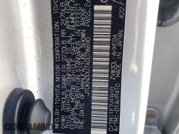 2010 Toyota Prius II z VIN JTDKN3DU7A0078690, wystawiony jako Copart lot #60674595 z przebiegiem 149 866 mil mil oraz Czysty tytuł • Clean title. Historia ofert i sprzedaży dostępna na DreamBid. Obrazek 12.