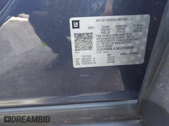 2019 GMC Acadia SLE z VIN 1GKKNRLA1KZ254550, wystawiony jako IAAI lot #41829497 z przebiegiem 110 167 mil mil oraz . Historia ofert i sprzedaży dostępna na DreamBid. Obrazek 9.