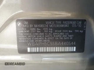 2011 BMW 3 Series 328i with VIN WBAPH5C55BA440544, listed as a Copart auction lot 61557015 with 135,252 mi miles and Salvage title. Bid and sale history available at DreamBid. Image 12.