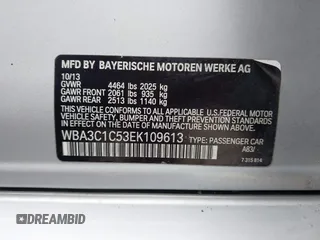 2014 BMW 3 Series 328i with VIN WBA3C1C53EK109613, listed as a IAAI auction lot 41713060 with 141,240 mi miles. Bid and sale history available at carsss.com. Image 9.