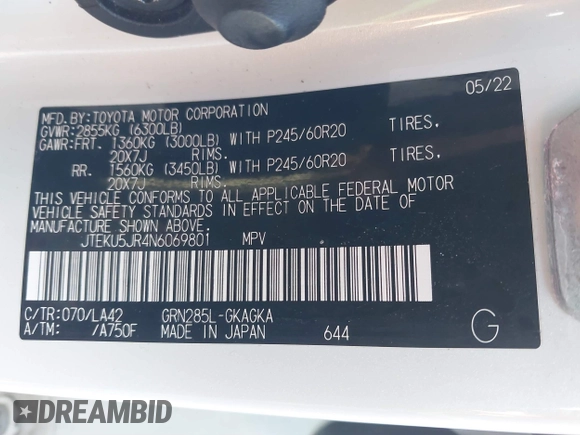2022 Toyota 4Runner Limited z VIN JTEKU5JR4N6069801, wystawiony jako IAAI lot #41582386 z przebiegiem 39 377 mil mil oraz . Historia ofert i sprzedaży dostępna na DreamBid. Obrazek 9.