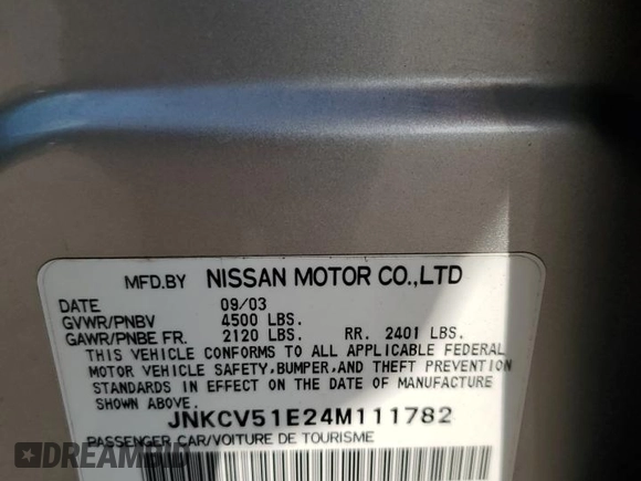 2004 Infiniti G35 w/Leather with VIN JNKCV51E24M111782, listed as a Copart auction lot 74676044 with 121,564 mi miles and Salvage Title. Bid and sale history available at DreamBid. Image 12.