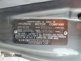 2001 Hyundai Accent GL with VIN KMHCG35C81U141661, listed as a Copart auction lot 84124804 with 38,318 mi miles and Clean Title. Bid and sale history available at carsss.com. Image 12.