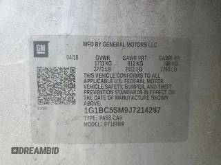 2018 Chevrolet Cruze LS with VIN 1G1BC5SM9J7214287, listed as a Copart auction lot 54958255 with 32,709 mi miles and Salvage Title. Bid and sale history available at DreamBid. Image 12.