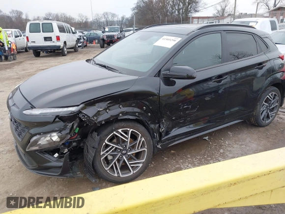 2023 Hyundai Kona N Line with VIN KM8K33A39PU989957, listed as a IAAI auction lot 41505290 with 29,134 mi miles and . Bid and sale history available at DreamBid. Image 17.