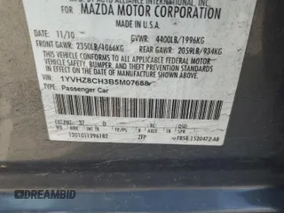 2011 Mazda 6 i Grand Touring with VIN 1YVHZ8CH3B5M07688, listed as a Copart auction lot 49133425 with 210,918 mi miles and Salvage Title. Bid and sale history available at DreamBid. Image 14.