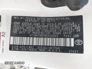 2011 Toyota Avalon with VIN 4T1BK3DB7BU428543, listed as a IAAI auction lot 42598653 with 139,978 mi miles and . Bid and sale history available at DreamBid. Image 9.
