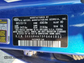 2015 Kia Optima SX with VIN 5XXGR4A73FG441832, listed as a Copart auction lot 70875324 with 111,695 mi miles and Salvage Title. Bid and sale history available at carsss.com. Image 12.