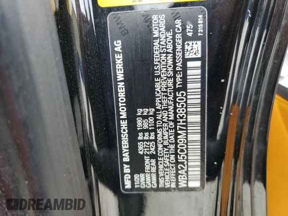 2021 BMW 2 Series M240i with VIN WBA2J5C09M7H38505, listed as a Copart auction lot 72758454 with 23,360 mi miles and Salvage Title. Bid and sale history available at carsss.com. Image 12.