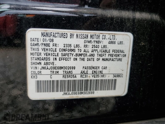 2008 Infiniti EX Journey with VIN JNKAJ09E68M302699, listed as a Copart auction lot 61257985 with 190,512 mi miles and Salvage title. Bid and sale history available at DreamBid. Image 14.
