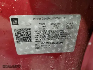 2020 Chevrolet Impala Premier with VIN 1G1105S33LU105095, listed as a Copart auction lot 48804095 with 70,546 mi miles and Salvage Title. Bid and sale history available at carsss.com. Image 13.