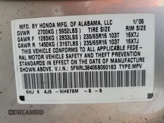 2006 Honda Odyssey EX with VIN 5FNRL38406B060183, listed as a Copart auction lot 53281125 with 204,128 mi miles and Salvage Title. Bid and sale history available at carsss.com. Image 14.