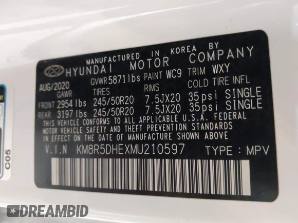 2021 Hyundai Palisade Limited z VIN KM8R5DHEXMU210597, wystawiony jako IAAI lot #41869656 z przebiegiem 56 874 mil mil oraz . Historia ofert i sprzedaży dostępna na DreamBid. Obrazek 9.