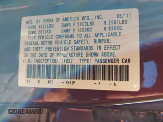 2011 Honda Accord EX with VIN 1HGCP2F79BA134027, listed as a IAAI auction lot 37875577 with 99,999 mi miles and . Bid and sale history available at DreamBid. Image 9.