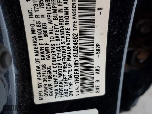 2008 Honda Civic LX with VIN 1HGFA16518L024982, listed as a Copart auction lot 56429195 with 132,432 mi miles and Salvage Title. Bid and sale history available at DreamBid. Image 12.