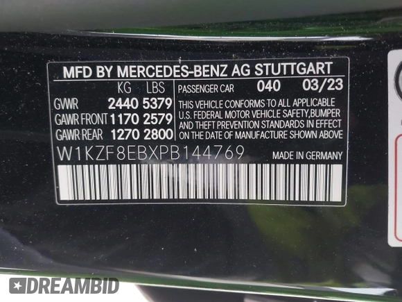 2023 Mercedes-Benz E 350 with VIN W1KZF8EBXPB144769, listed as a IAAI auction lot 41210234 with 46,090 mi miles and . Bid and sale history available at DreamBid. Image 9.
