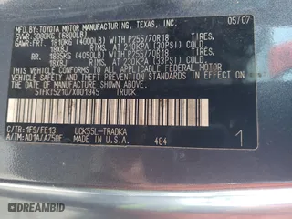2007 Toyota Tundra with VIN 5TFKT52107X001945, listed as a Copart auction lot 68170464 with 0 mi miles and Salvage Title. Bid and sale history available at carsss.com. Image 13.